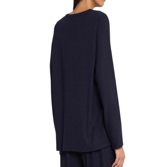 NWT! Eileen Fisher Blue Rib Knit Crew Neck Tunic Sweater XXS - Picture 2 of 9